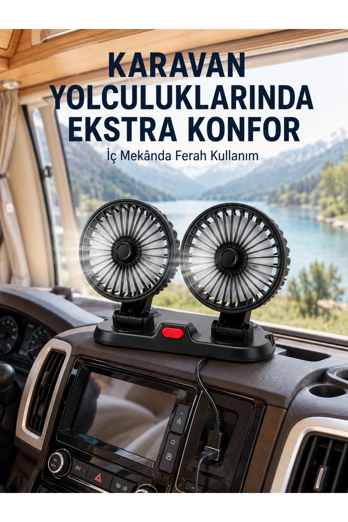 USB Bağlantılı Çift Başlıklı Araç İçi Soğutma Vantilatörü