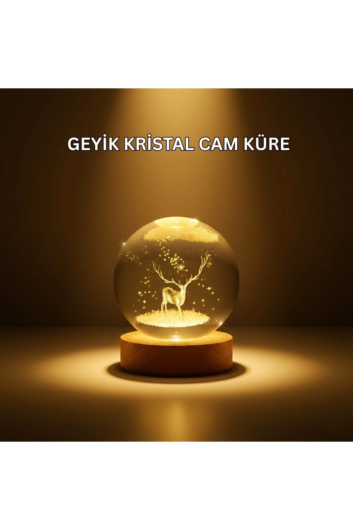 USB Bağlantılı Geyik Temalı Kristal Küre Premium Masa Gece Lambası