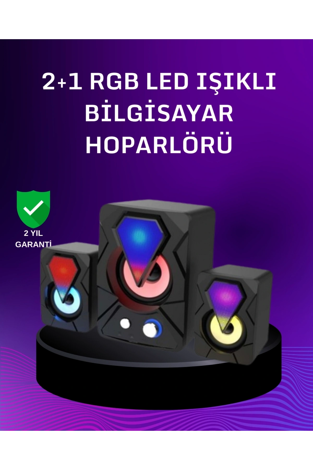 USB Bağlantılı RGB 2.1 Hoparlör Seti Derin Bas ve Renkli Işık