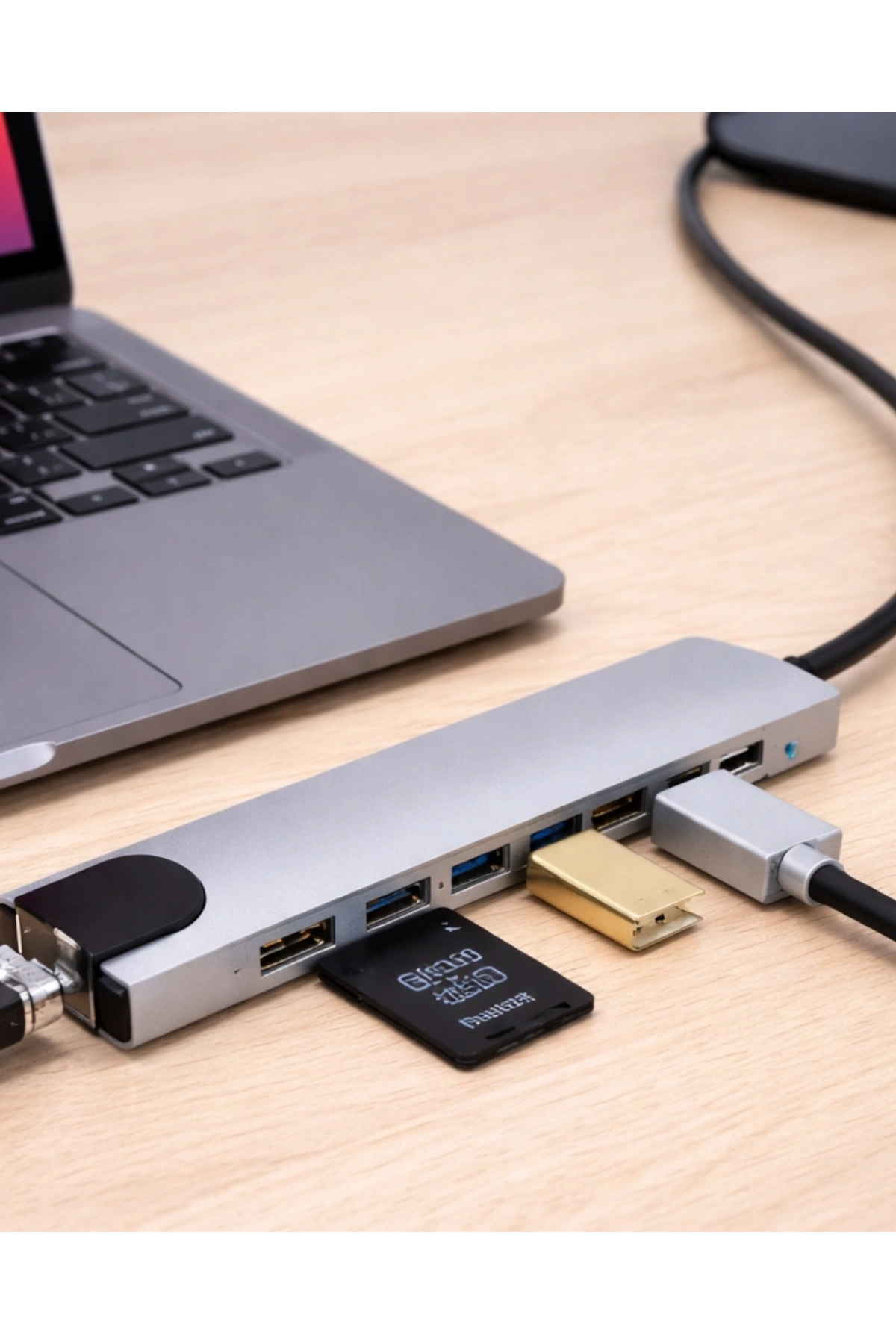 USB C Çoklu Port Adaptör HDMI USB Ethernet SD Kart Hub