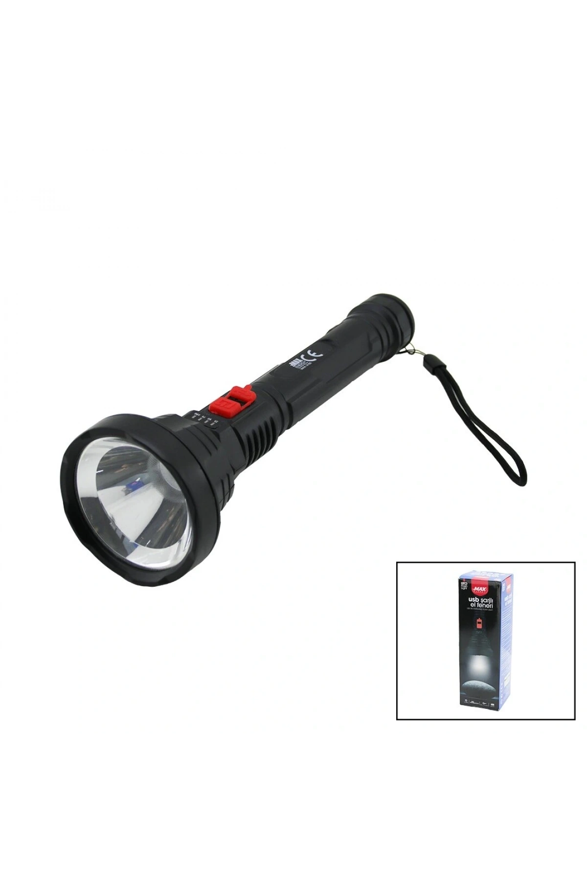 USB ŞARJLI=5V 1W LED EL FENERİ 3-KADEME IŞIK - FLAŞÖR ŞARJ GÖSTERGE 70LÜMEN 25.7CM (5047)