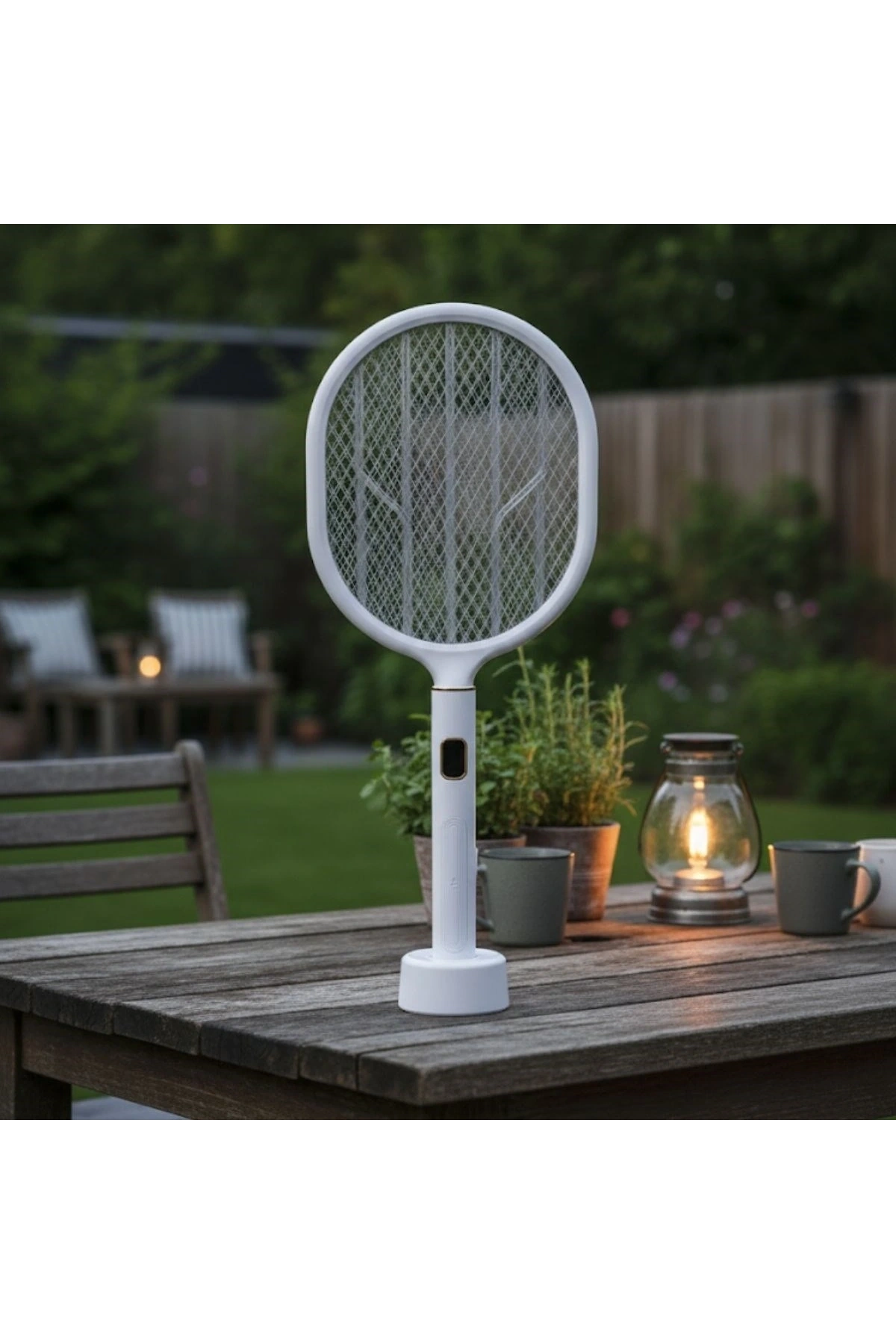 USB Şarjlı Beyaz Renk Kendiliğinden Standlı Şarj Göstergeli UV Işıklı Sinek Öldürme Raketi LTD-718 (5047)