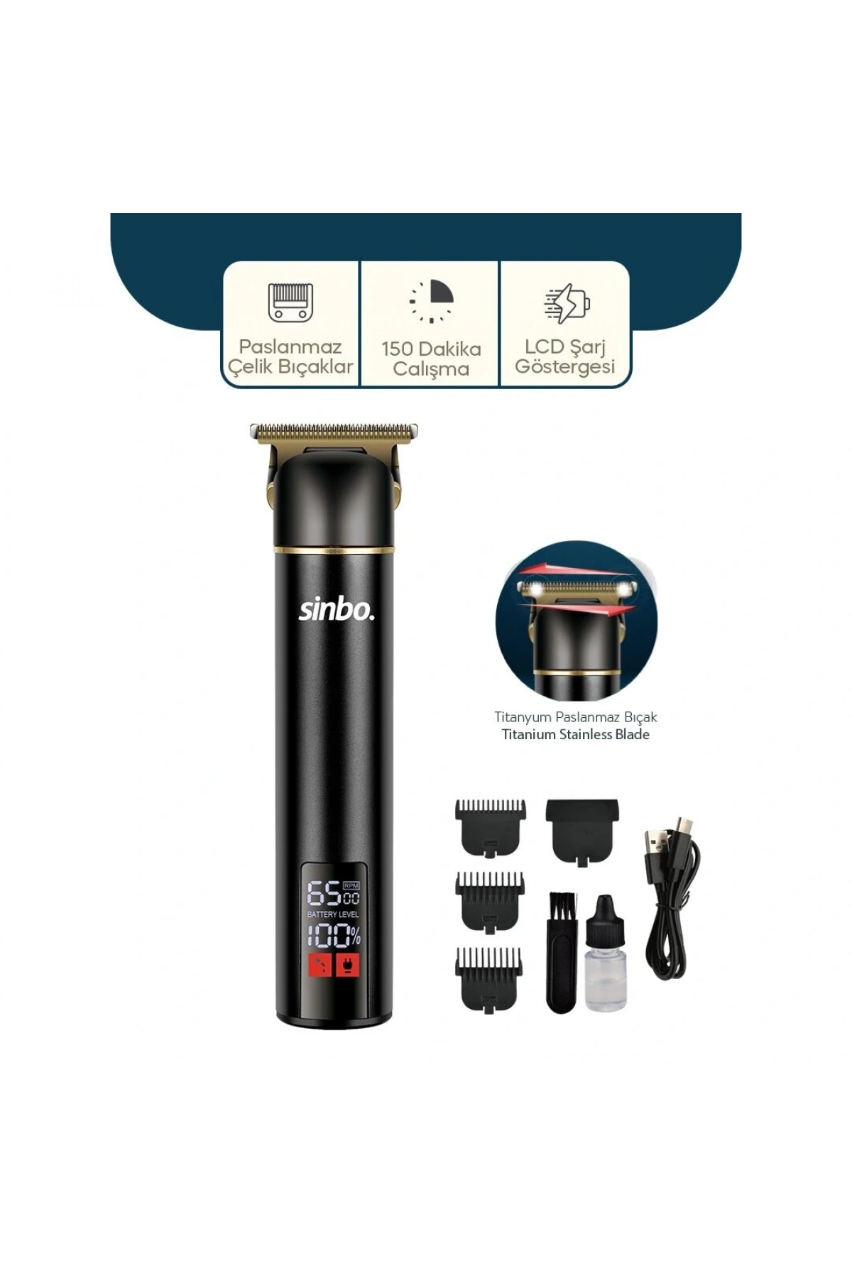 USB ŞARJLI - LCD GÖSTERGELİ SAÇ - SAKAL KESME TRAŞ MAKİNESİ ALÜMİNYUM ALAŞIMLI GÖVDE SHC-1907 (5047)