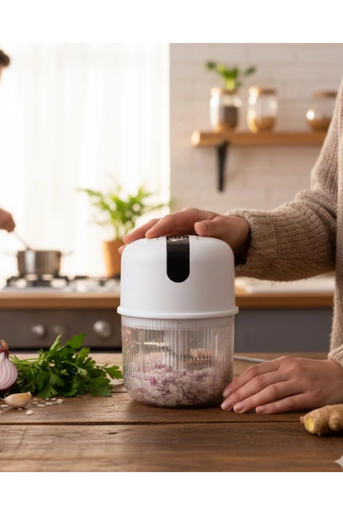 USB Şarjlı Mini Rondo Sarımsak Soğan Zencefil