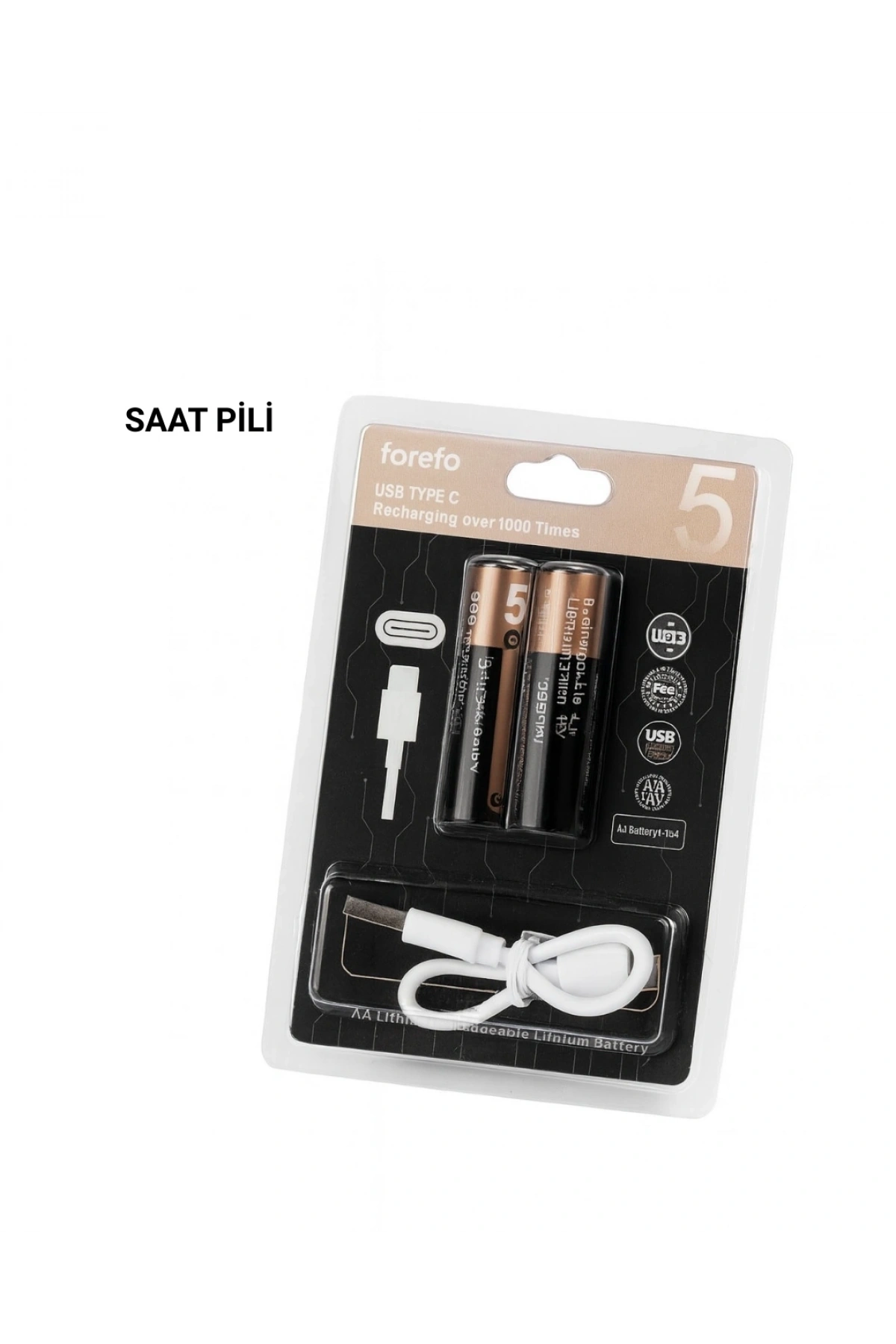 USB Type-C ile Hızlı Şarj Edilebilen AA Lityum Pil