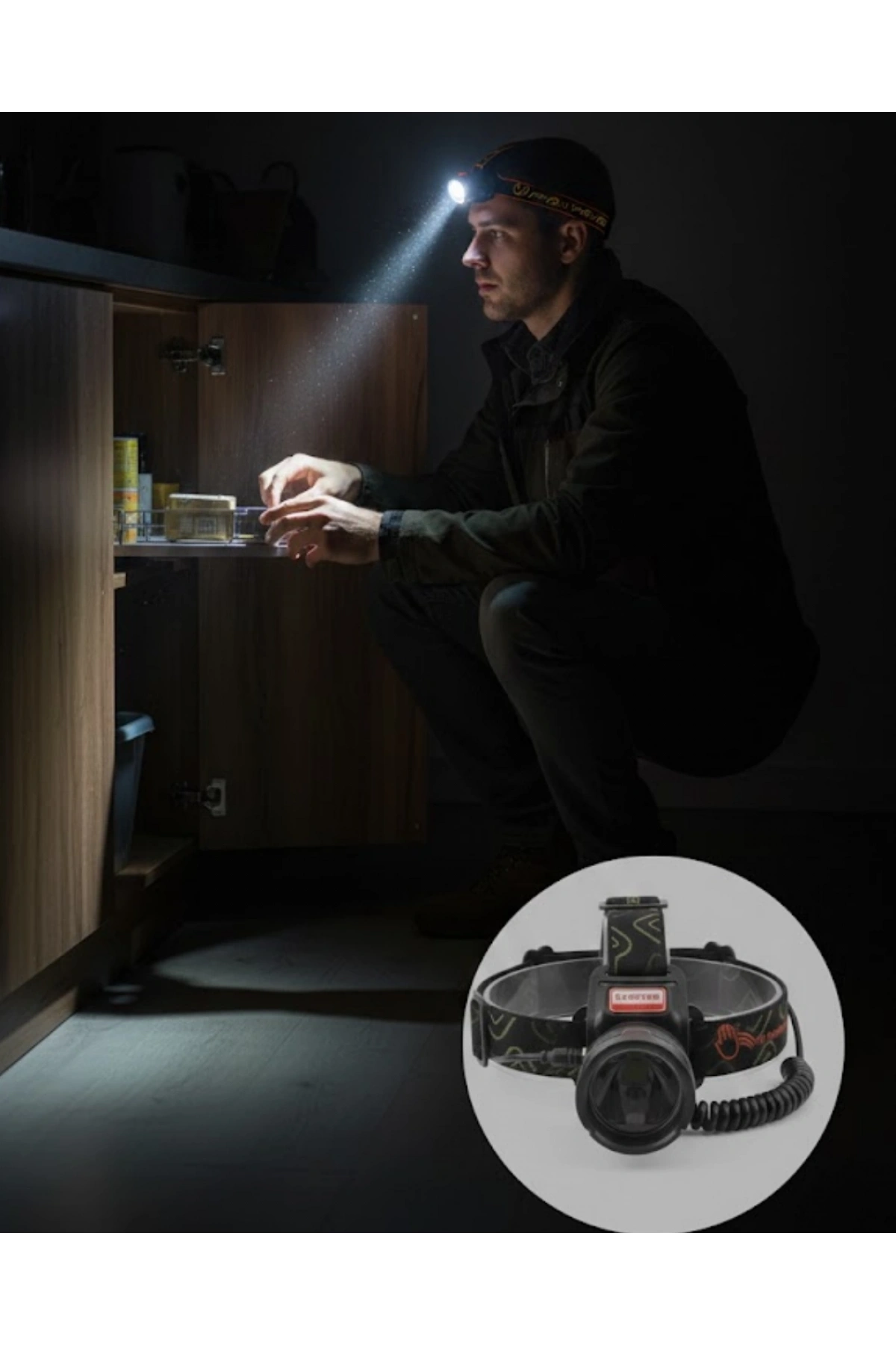 USB Type C Şarjlı Sensörlü Kafa Lambası Uzun Ömürlü Batarya