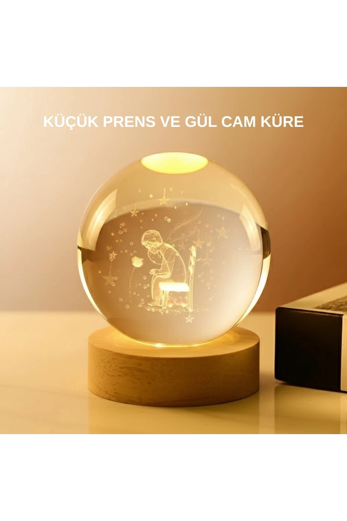 USB’li Küçük Prens Işıklı Cam Küre Ahşap Altlıklı Dekoratif Lamba