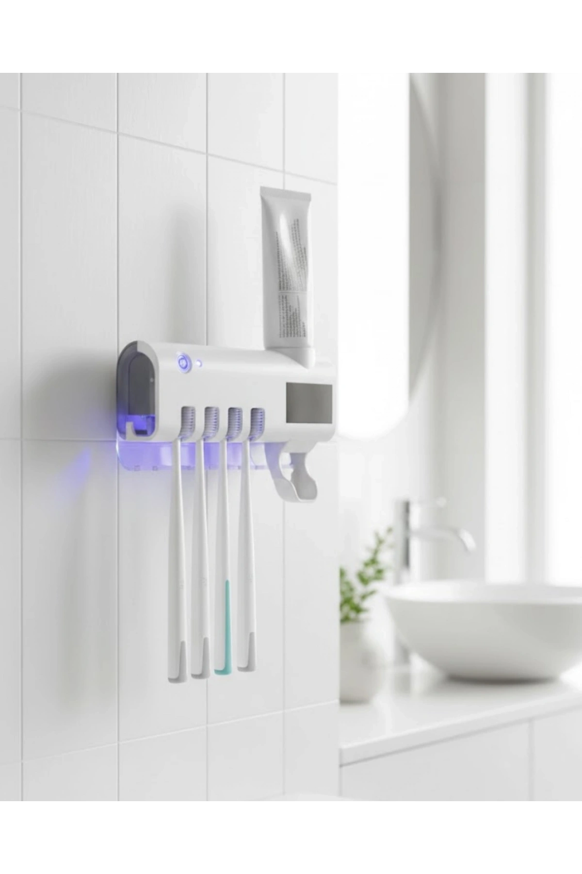 UV Sterilizasyonlu Duvara Monte Otomatik Diş Fırçası Tutucu