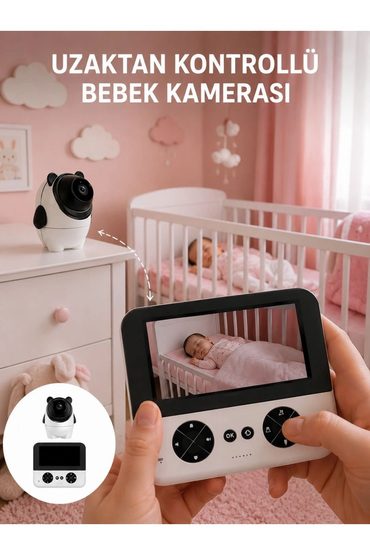 Uzaktan Kontrollü Bebek Kamerası Ninni ve Zoom Özellikli
