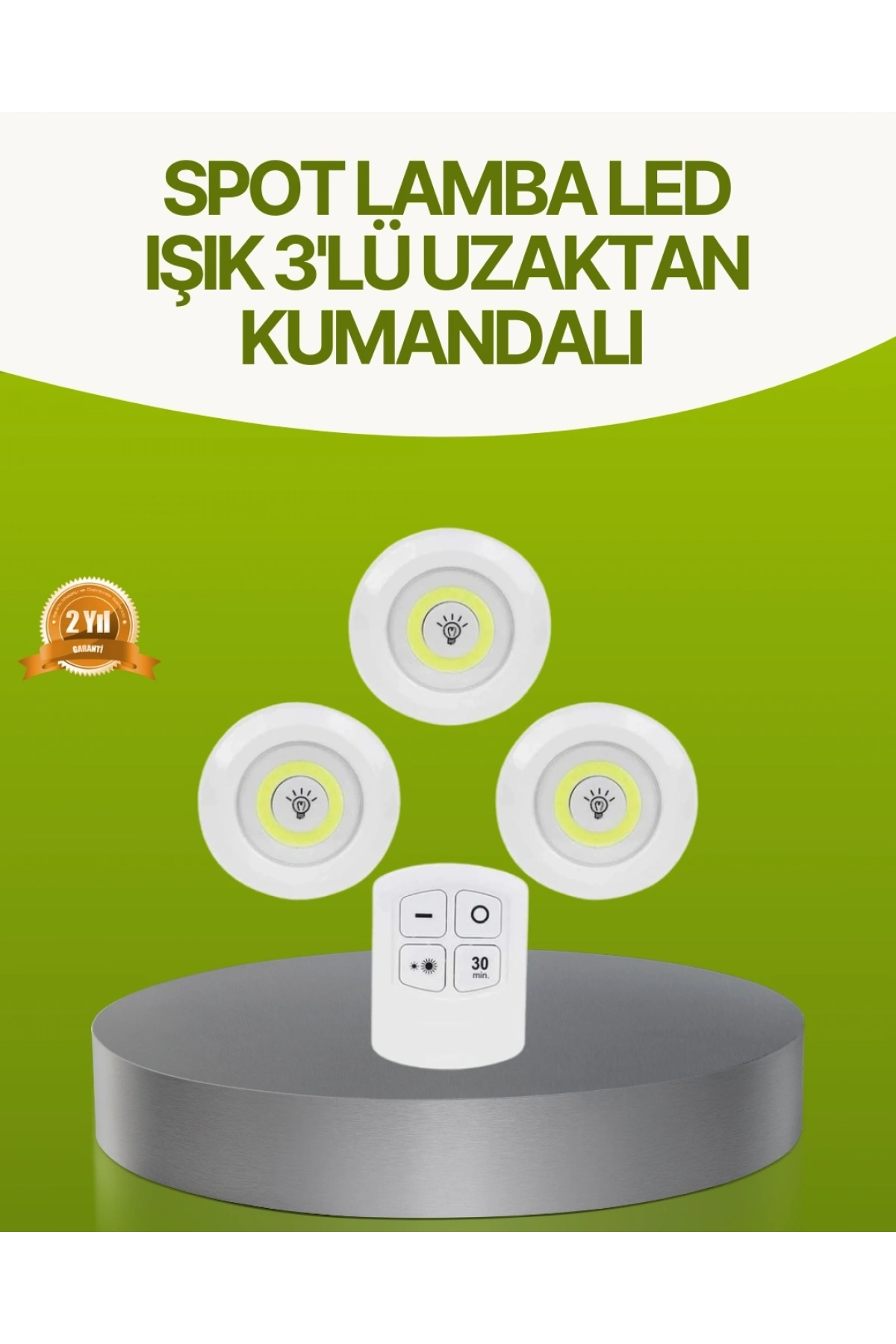 Uzaktan Kumandalı 3 Lü Kablosuz Led Spot Lamba Seti Yapışkanlı Pratik Kullanım