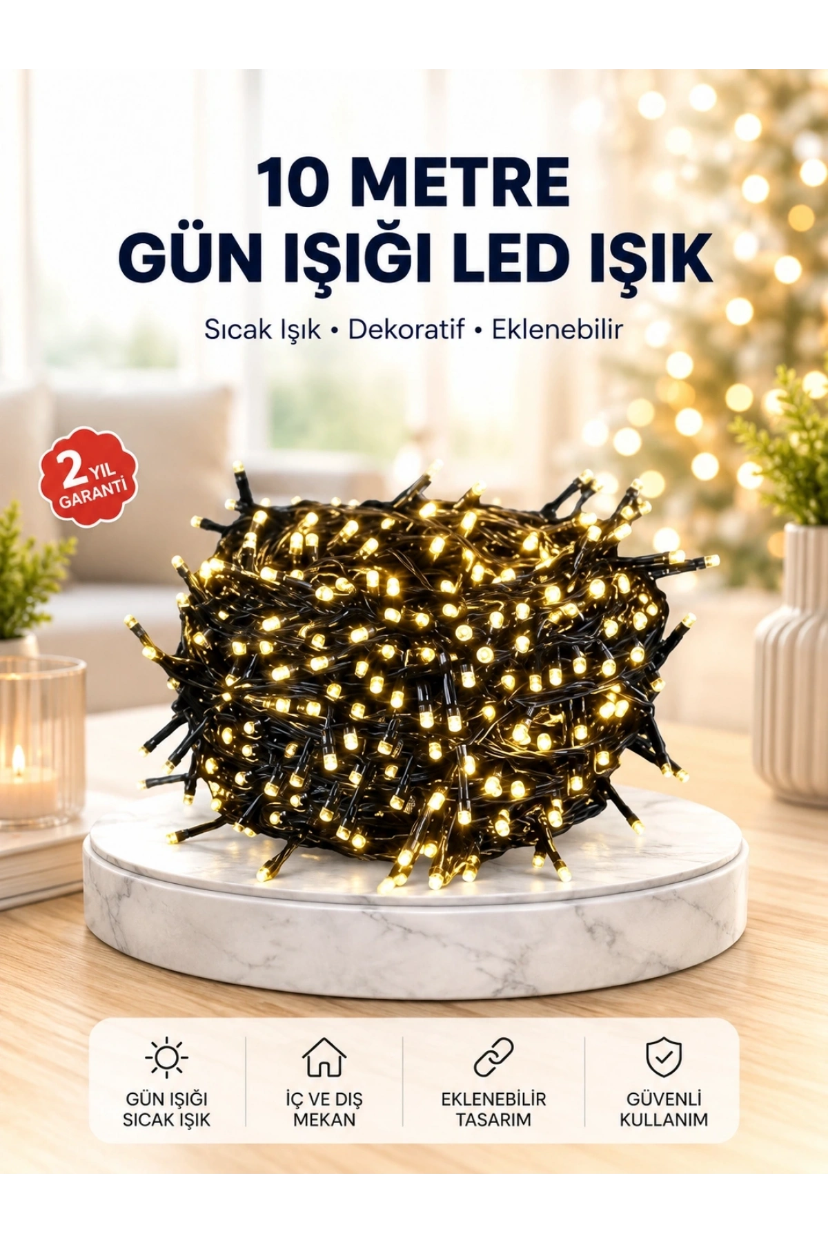 Uzun Ömürlü LED Teknolojili 10 Metre Şık Işıklı Süsleme Seti
