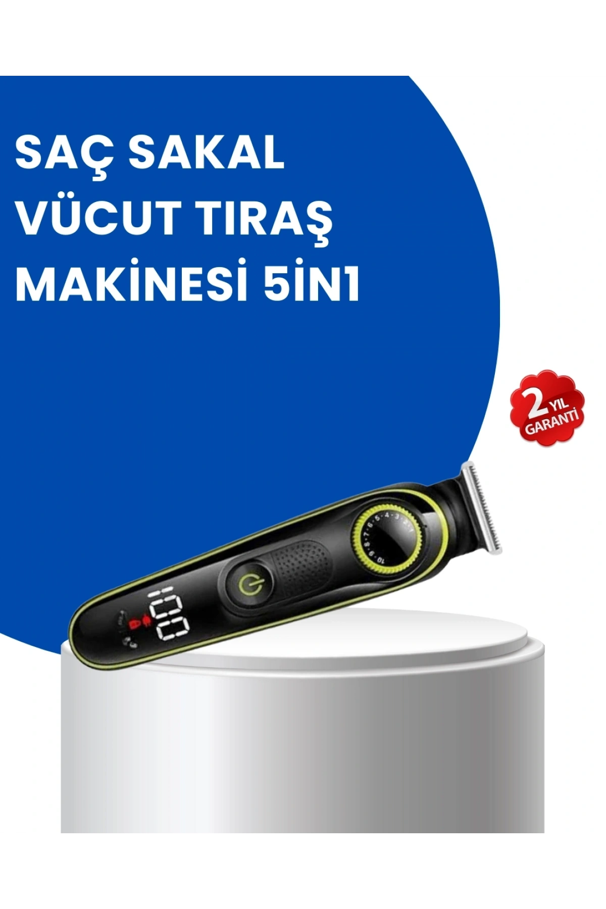 Uzun Pil Ömürlü LED Göstergeli Erkek Bakım Seti 5-in-1 Saç Sakal Tıraş Makinesi