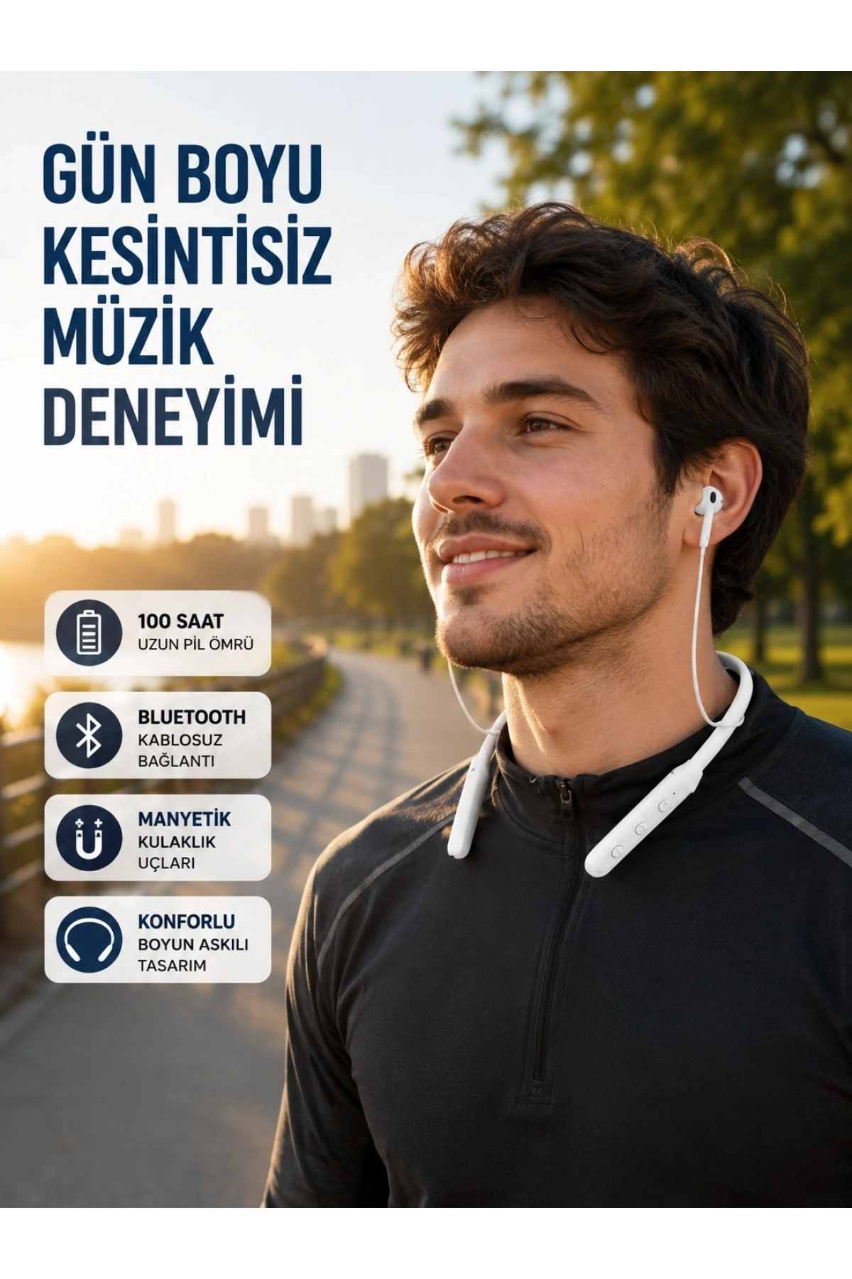 Uzun Süre Dayanıklı Manyetik Başlıklı Bluetooth Kulaklık
