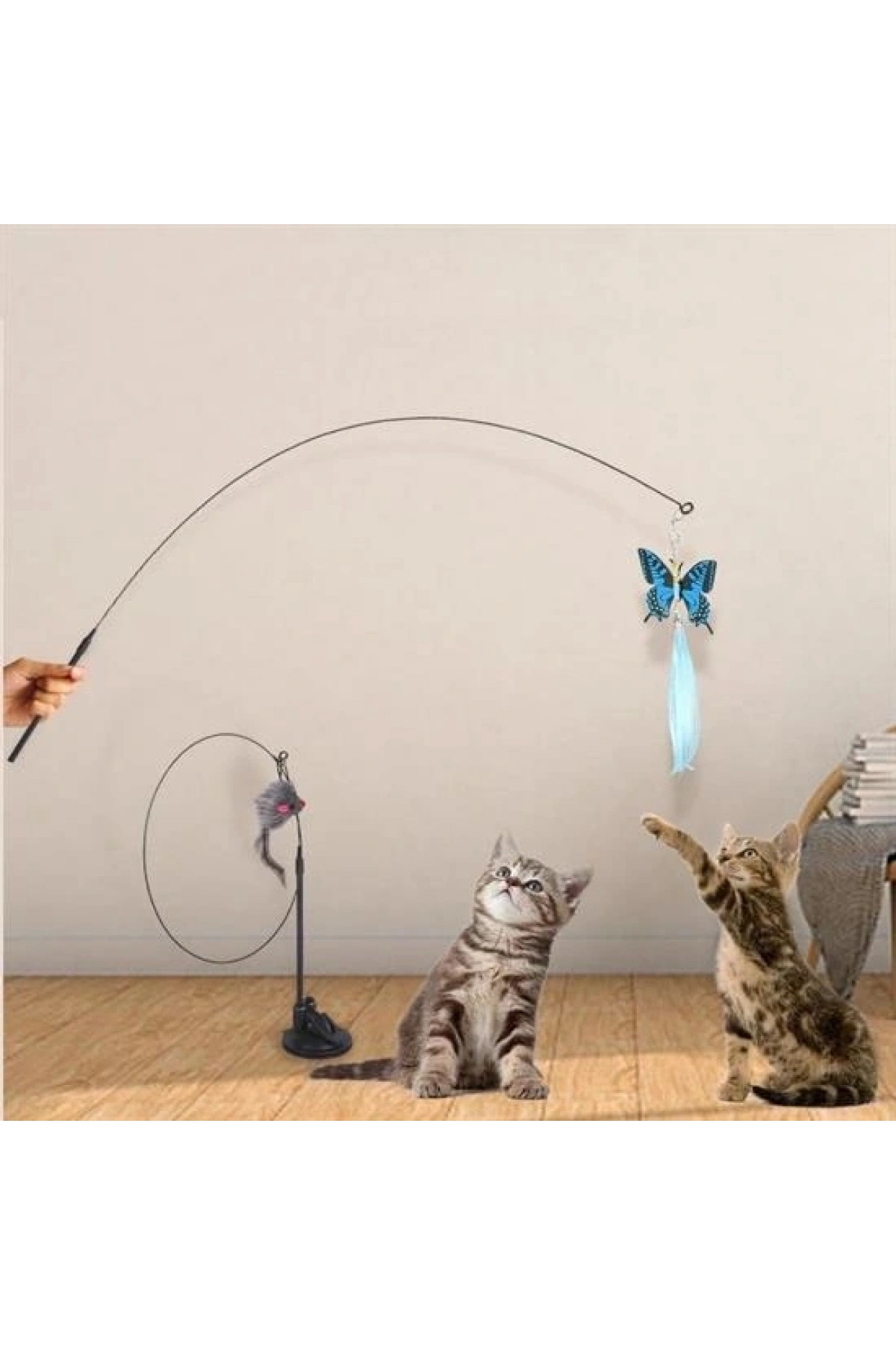 Vantuzlu Tüylü Zilli Olta Kedi Oyuncağı (5047)