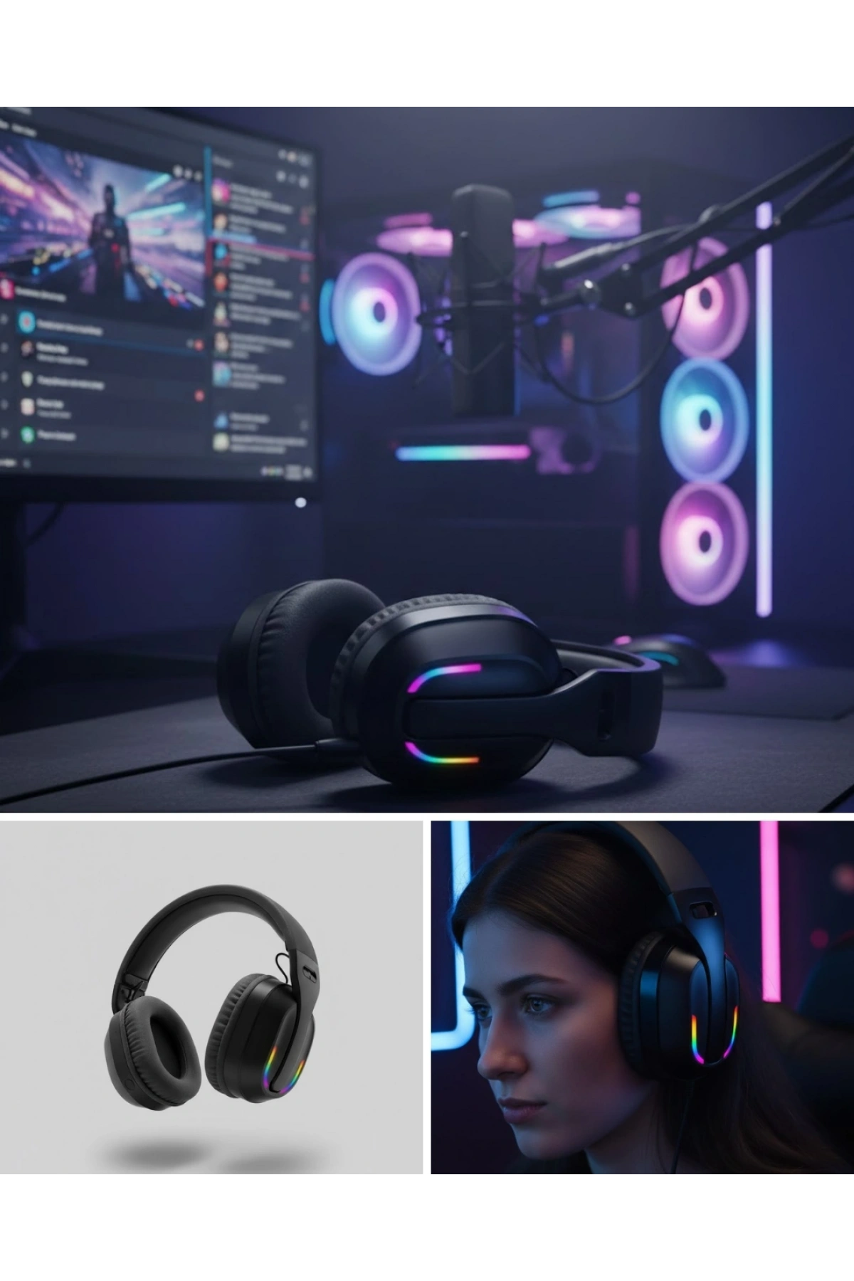 Wireless Oyuncu Kulaklığı RGB Işıklı Uzun Bataryalı Mikrofonlu Headset