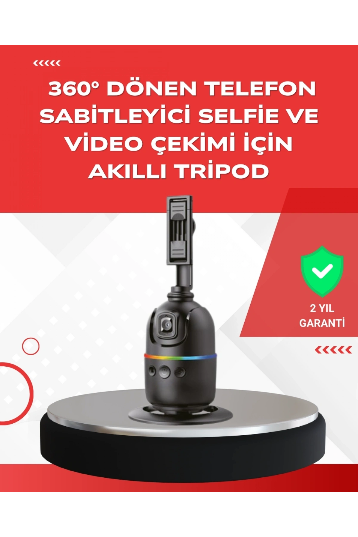 Yapay Zeka Destekli Yüz Takip Özellikli 360 Derece Dönen Masaüstü Telefon Sabitleyici