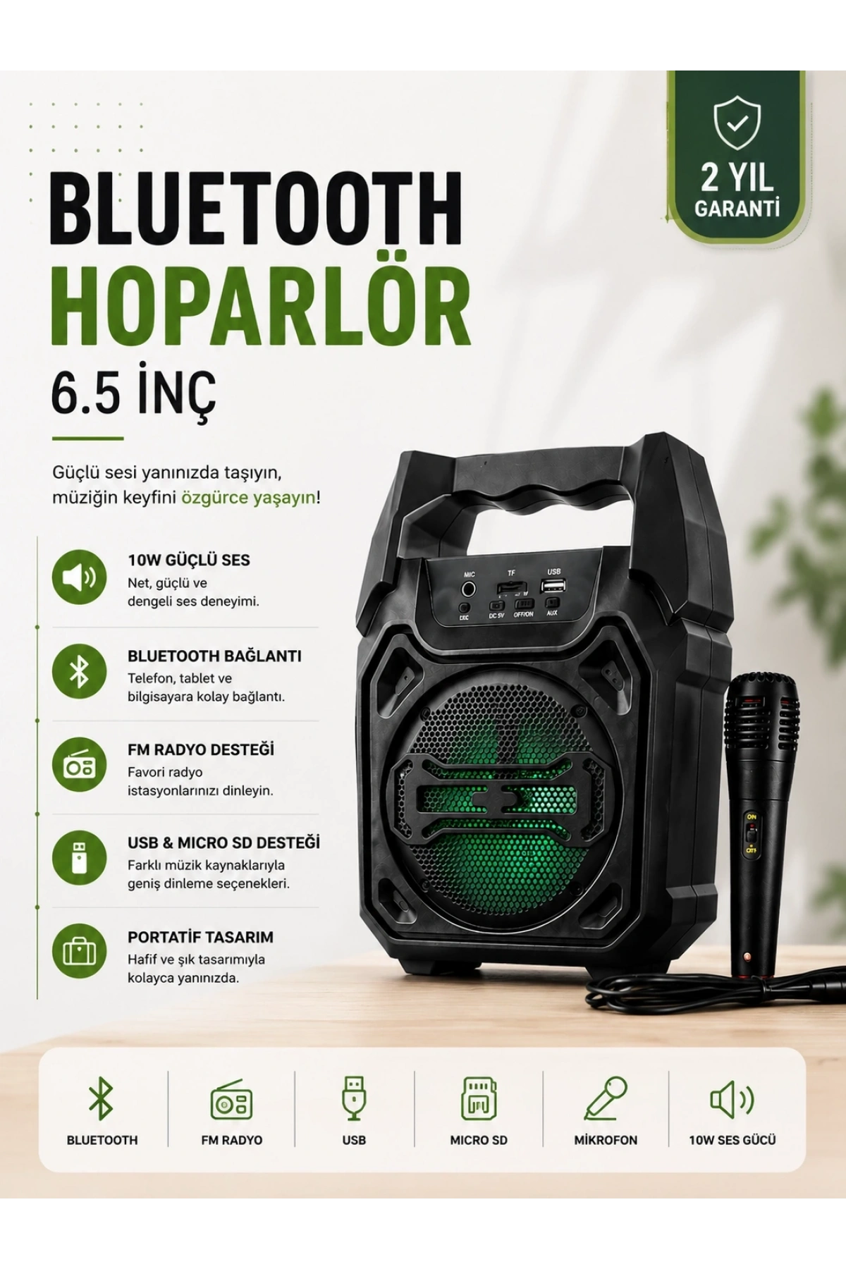 Yeni Nesil 6.5 İnç Bluetooth Hoparlör Mikrofonlu Taşınabilir Ses Sistemi