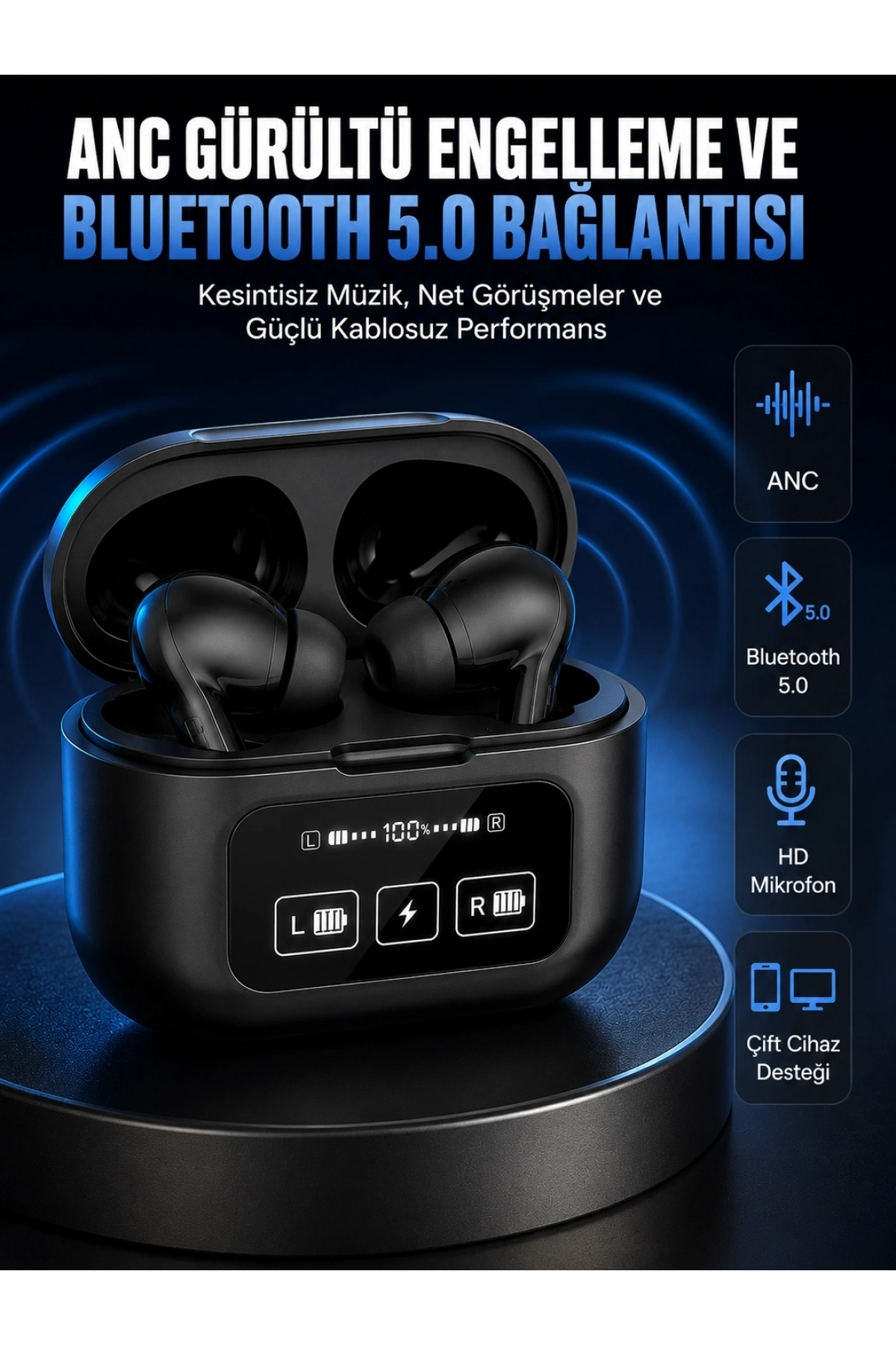Yeni Nesil Pro Ekranlı Bluetooth Kulaklık 5.0 Bluetooth