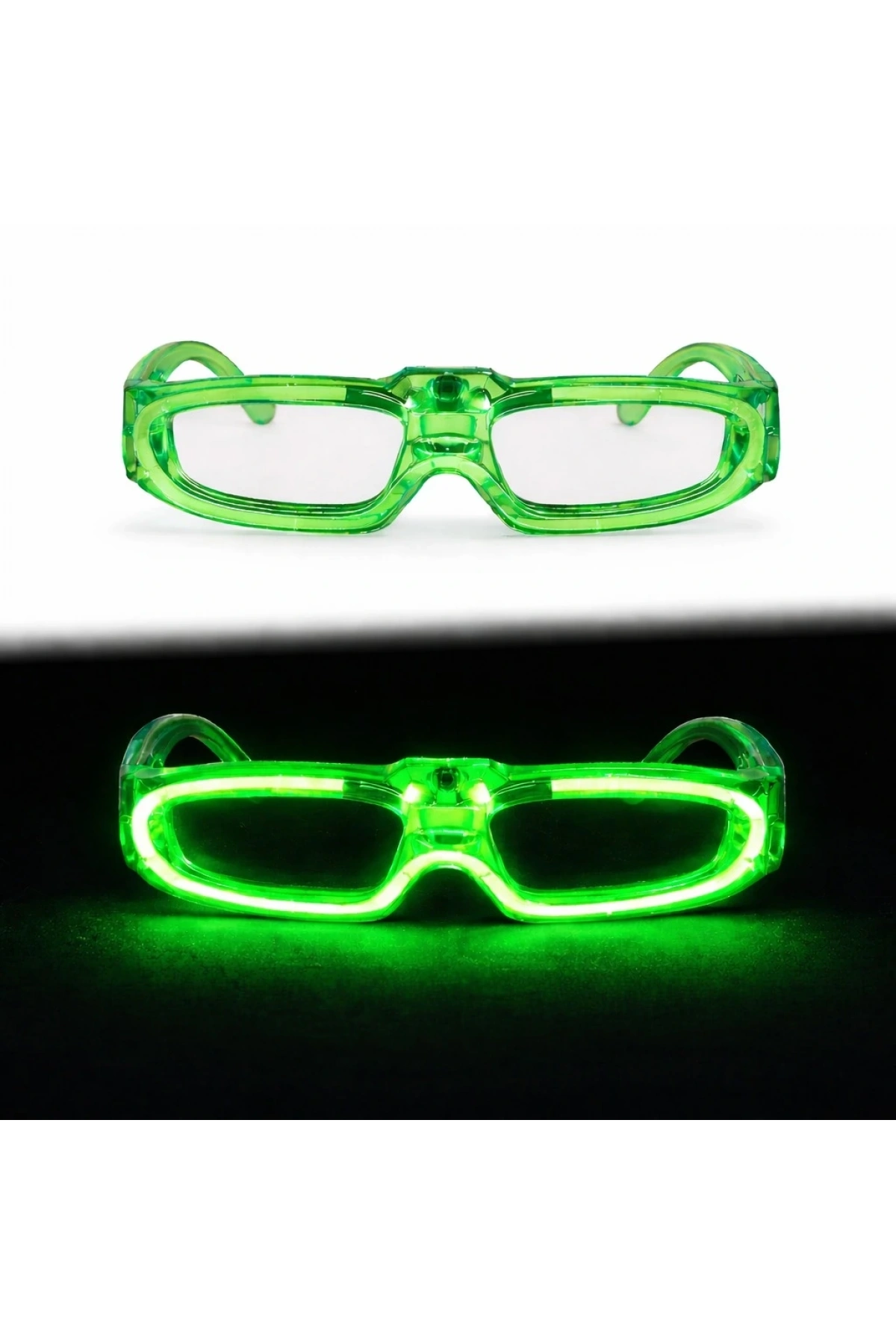 Yeşil LED Işıklı Parti Gözlüğü 3 Modlu – Glow - Gece Eğlence Gözlüğü (5047)