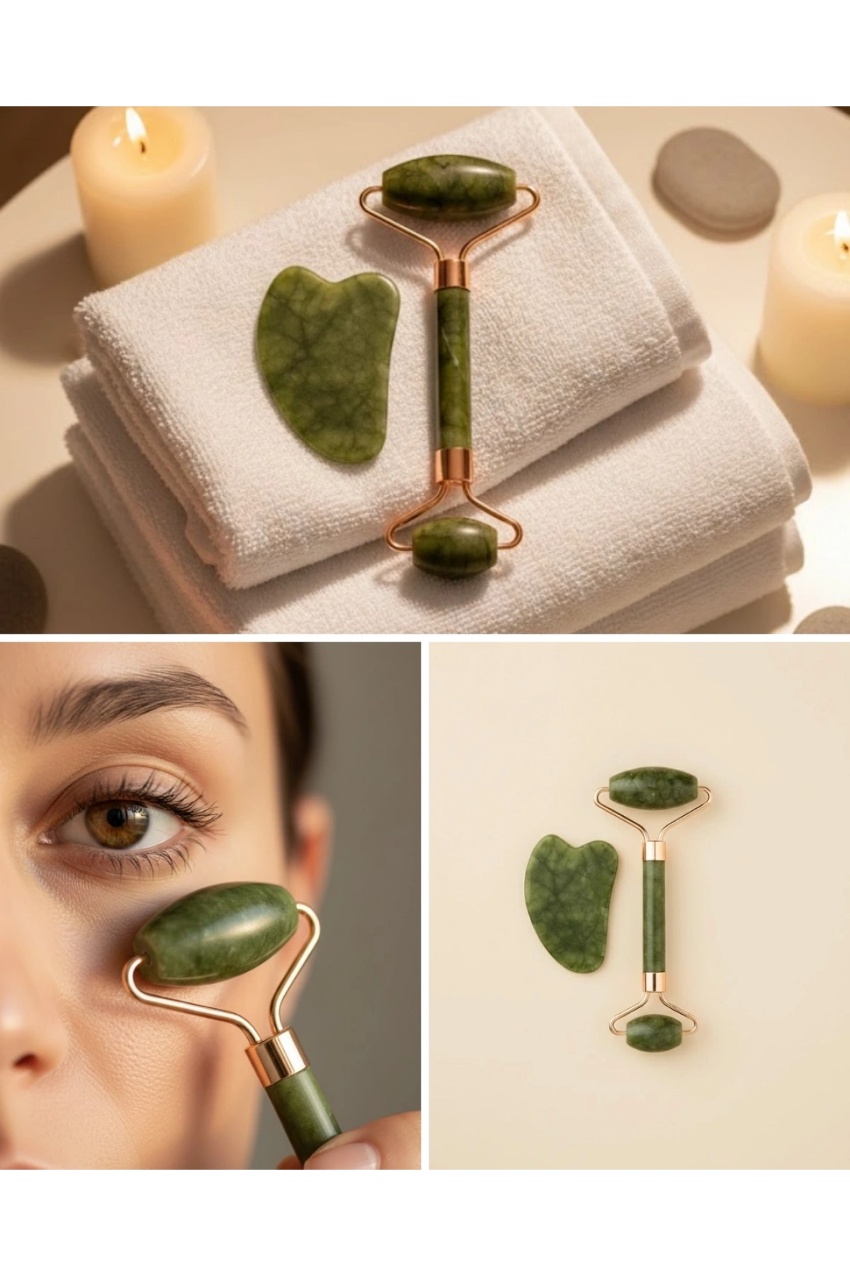 Yeşim Taşı Yüz Bakım Seti Çift Başlıklı Roller ve Gua Sha
