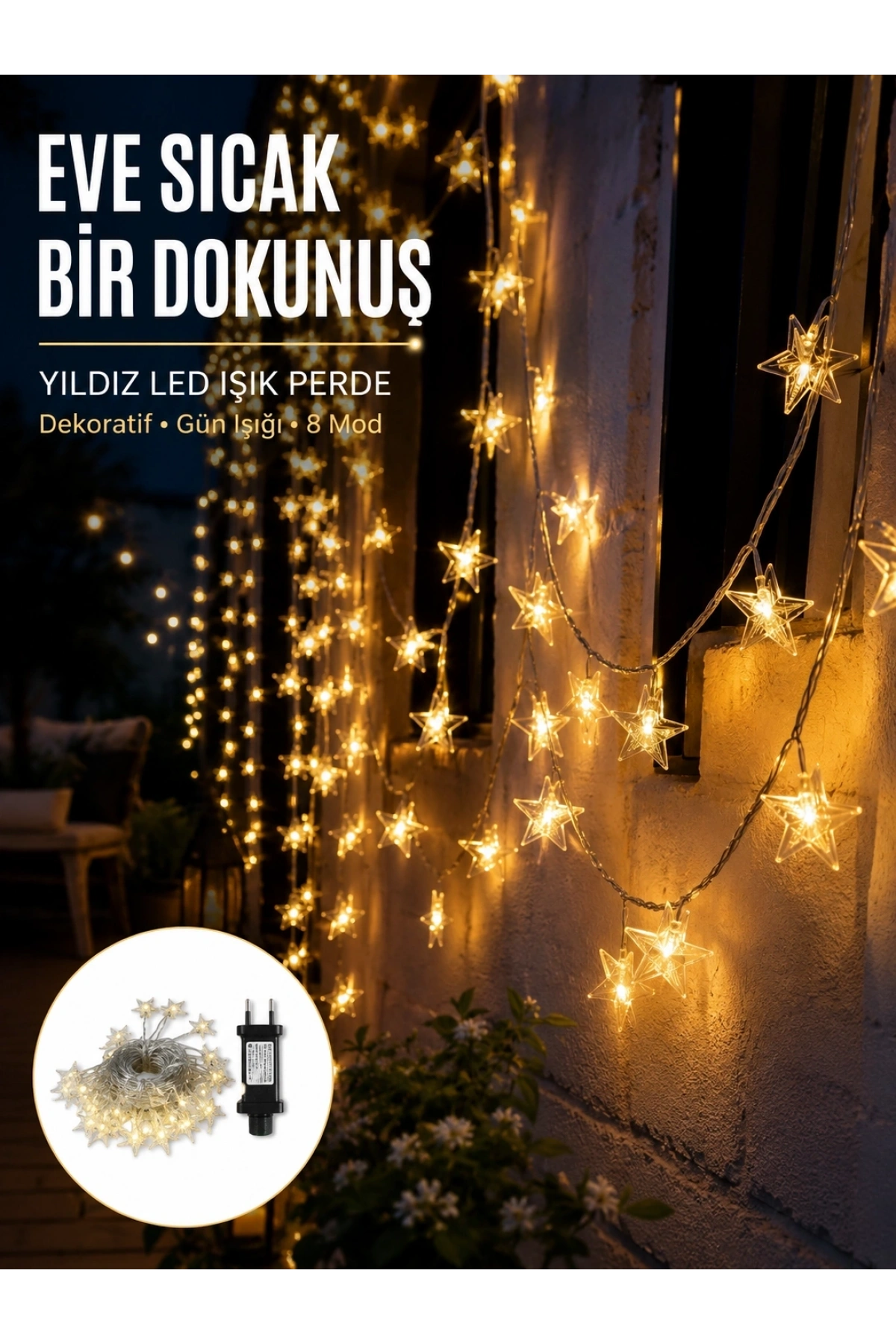 Yıldız Led Işık 5 Metre Dekoratif Aydınlatma Günışığı