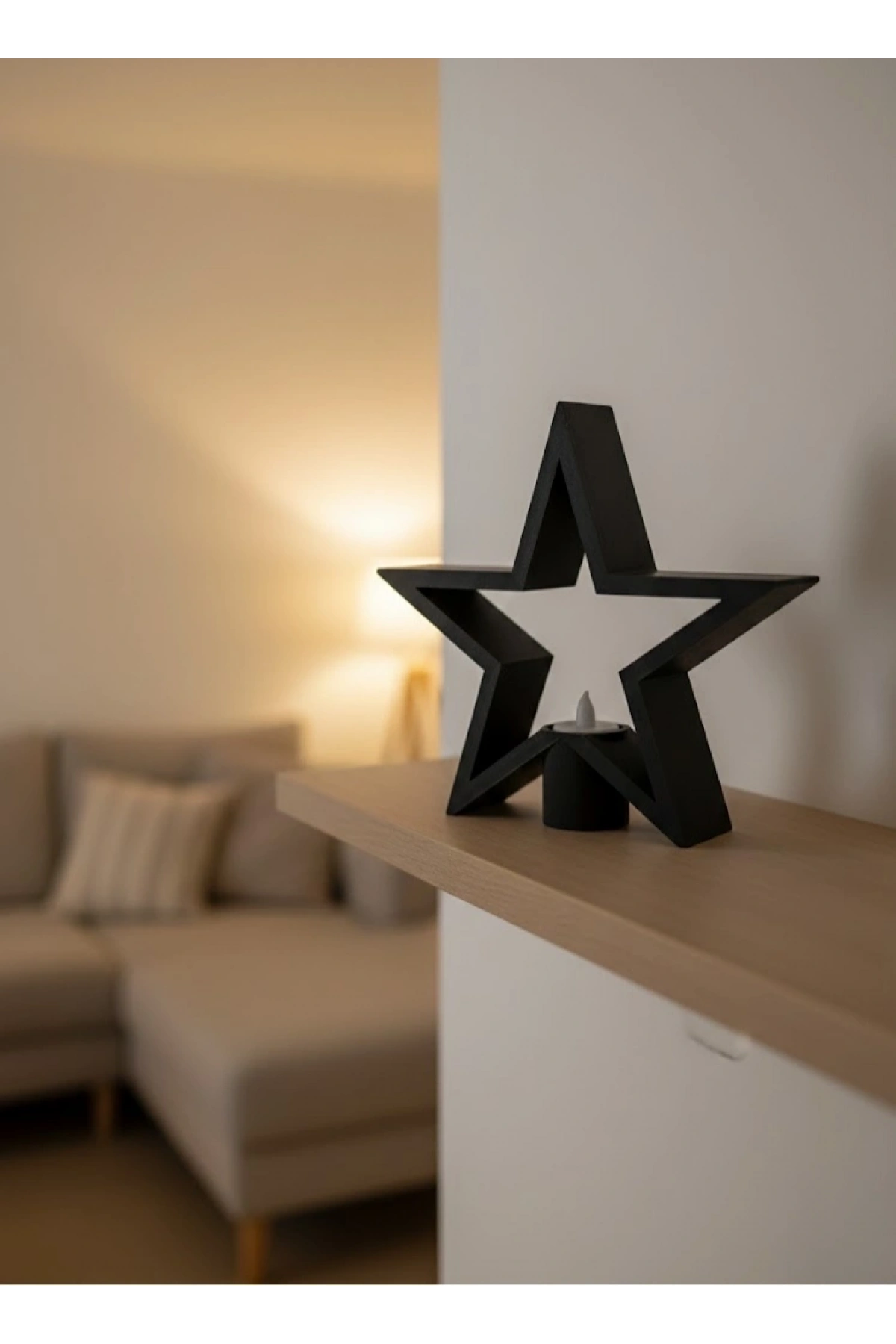 Yıldız Mumluk Siyah Modern Salon ve Raf Dekoru