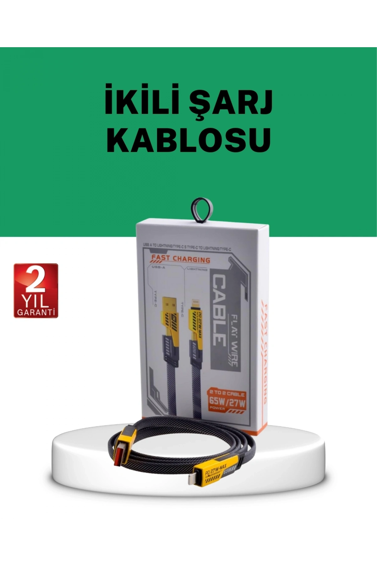 Yüksek Hızlı 65W Güç Çıkışlı Çoklu Cihaz Uyumlu Şarj Kablosu