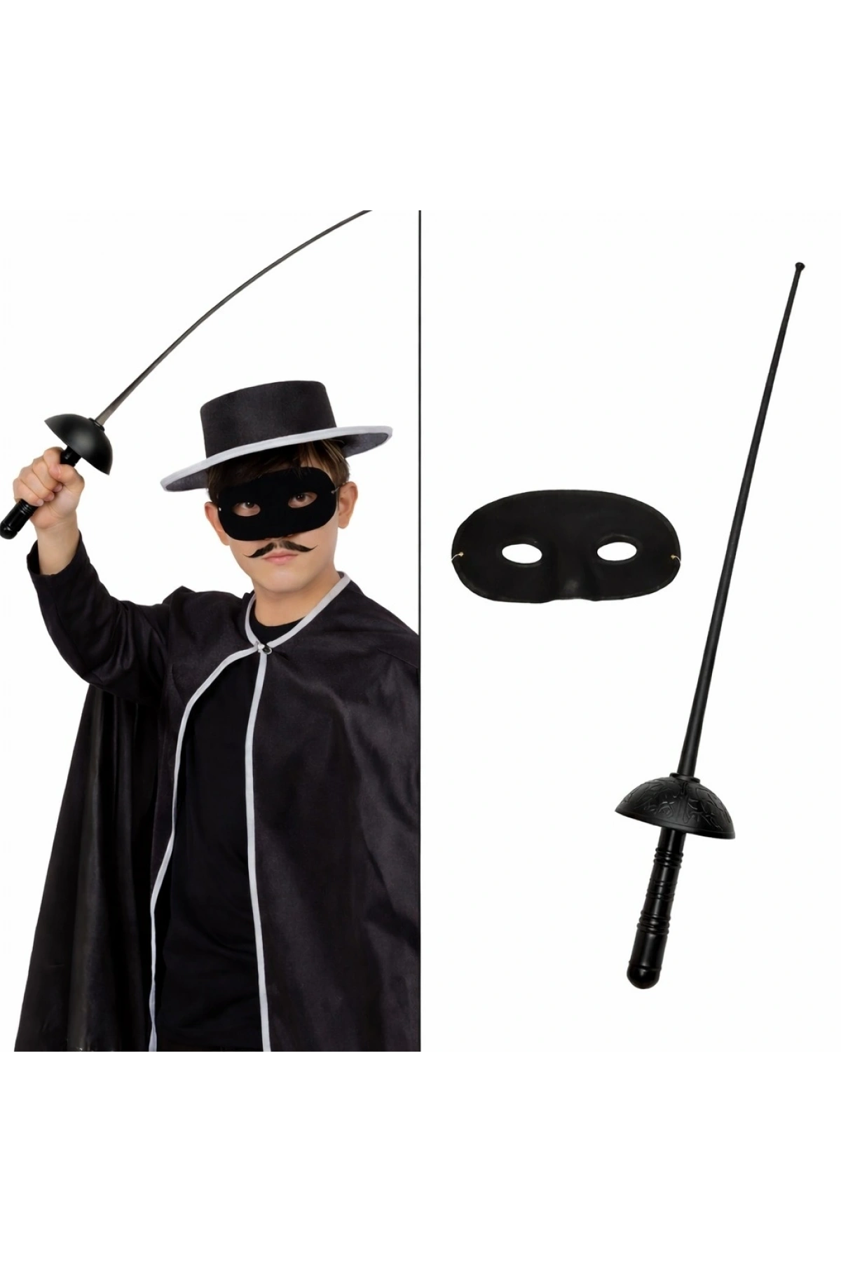 Zorro Kostüm Plastik Aksesuar Seti – Maske ve Kılıç (67 cm) (5047)