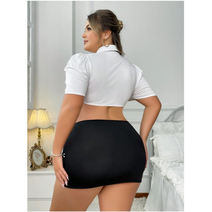 Arias Closet Büyük Beden Beyaz Bolerolu Mini Etekli Fantezi Havacı Kız Kostümü