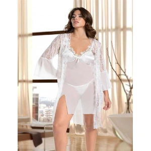 Arias Closet Beyaz Transparan Dantel İşlemeli Tül Yırtmaçlı 2li Gecelik Takımı