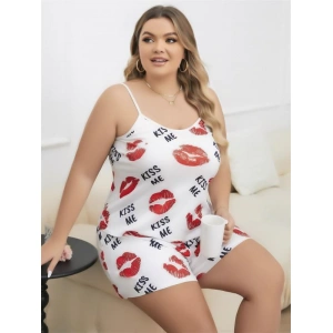 Arias Closet Büyük Beden Kiss Me Öpücük Desen Pamuklu Şortlu Pijama Takımı