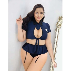 Arias Closet Büyük Beden Lacivert Göğüs Detay Büstiyerli Kravatlı Mini Etekli Fantezi Polis Kostümü