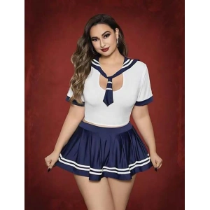 Arias Closet Büyük Beden Lacivert Mini Etekli Fantezi Denizci Kostümü