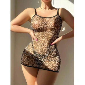 Arias Closet Leopar Desenli Sırt Dekolteli Gecelik