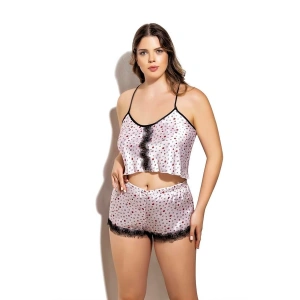 Arias Closet Öpücük Desenli Fantezi Büyük Beden Şortlu Saten Takım