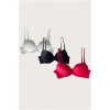 Arias Closet Beyaz-Siyah-Kırmızı 3lü Mikro Kumaş Push Up Dolgulu Balenli Günlük Destekli Sütyen