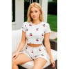 Arias Closet Beyaz Üstüne Kiraz Desenli Şortlu Pijama Takımı