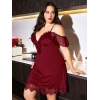 Arias Closet Büyük Beden Bordo Dantel İşlemeli İnce Askılı Gecelik