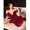 Arias Closet Büyük Beden Bordo Dantel İşlemeli İnce Askılı Gecelik