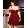 Arias Closet Büyük Beden Bordo Dantel İşlemeli İnce Askılı Gecelik