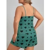 Arias Closet Büyük Beden Yeşil Kalp Desen Pamuklu Şortlu Pijama Takımı
