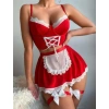 Arias Closet Kırmızı Beyaz Bacak Aksesuarlı Büstiyerli Fantezi Hizmetçi Kostümü