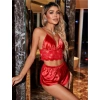 Arias Closet Kırmızı Büstiyer Dantel Detaylı İnce Askılı Saten Şortlu Takım