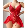 Arias Closet Kırmızı Dantel Detaylı Önü Dekolteli Fantezi Babydoll