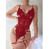 Arias Closet Kırmızı Dantel İşlemeli Fantezi Body Jartiyer Takımı
