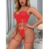Arias Closet Kırmızı Dantelli Jartiyer Fantezi Seksi Büstiyer Takımı