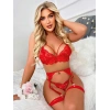 Arias Closet Kırmızı Göğüs İp Detaylı Dantel İşlemeli Fantezi Jartiyer Takımı