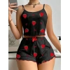 Arias Closet Pamuklu Siyah Üstüne Çilek Desen Fitilli Askılı Şortlu Pijama Takımı