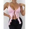 Arias Closet Pembe İnce Askılı Önden Bağlamalı Fırfır Detaylı Crop