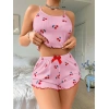 Arias Closet Pembe Kiraz Desenli Askılı Şortlu Pijama